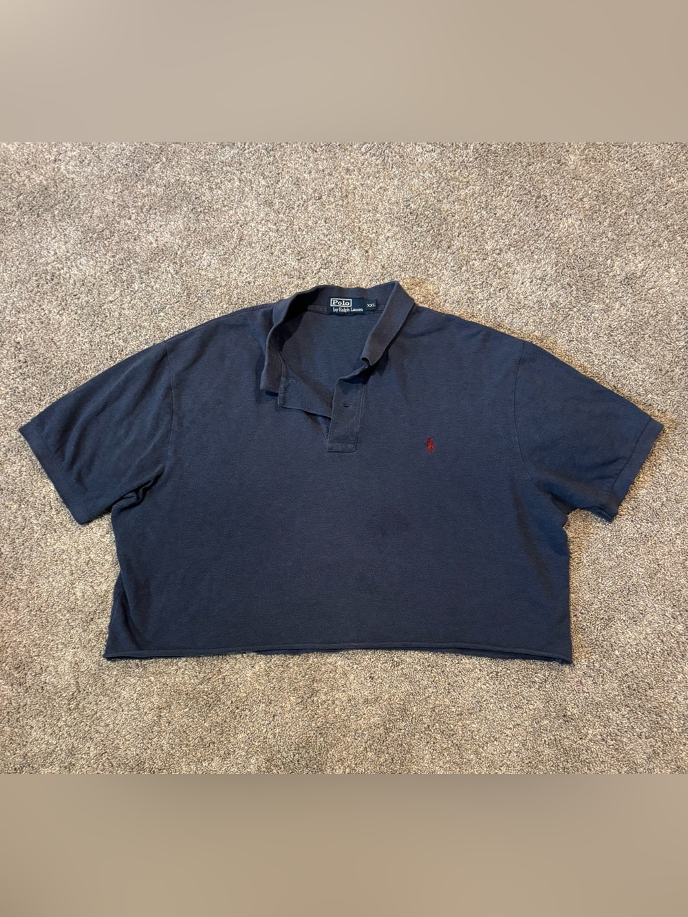 Women’s Cropped Boxy Polo by Ralph Lauren Navy Short-Sleeve 100% Cotton Med/Larg